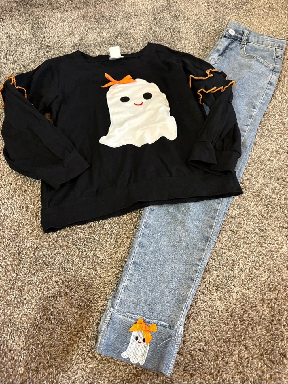 Kids Black Ghost Holiday Matching Set with Orange Accents